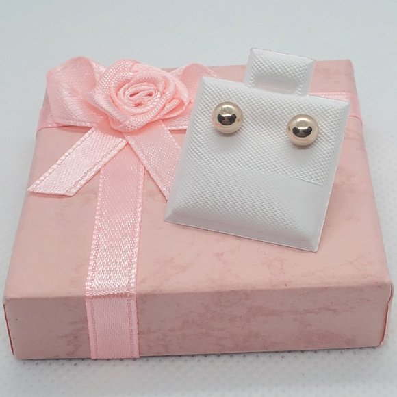 Silver 925 Rose Gold Plated Bead Stud Earrings - Picture 1 of 7